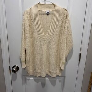 Cabi Womens V-Neck Textured Shaker Knit Sweater Cream Size Large
